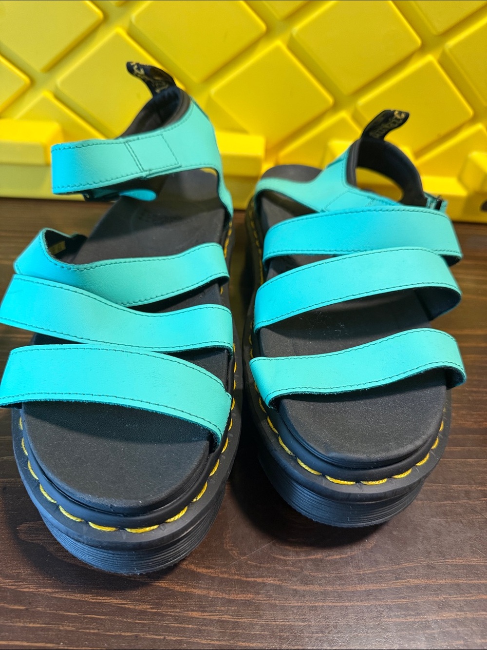 Woman’s Dr Marten’s Teal Multi-Strap Platform Sandals